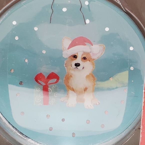 Fringe Dog Wearing Santa Hat Glass Round Convex Christmas Ornament - Picture 2 of 3